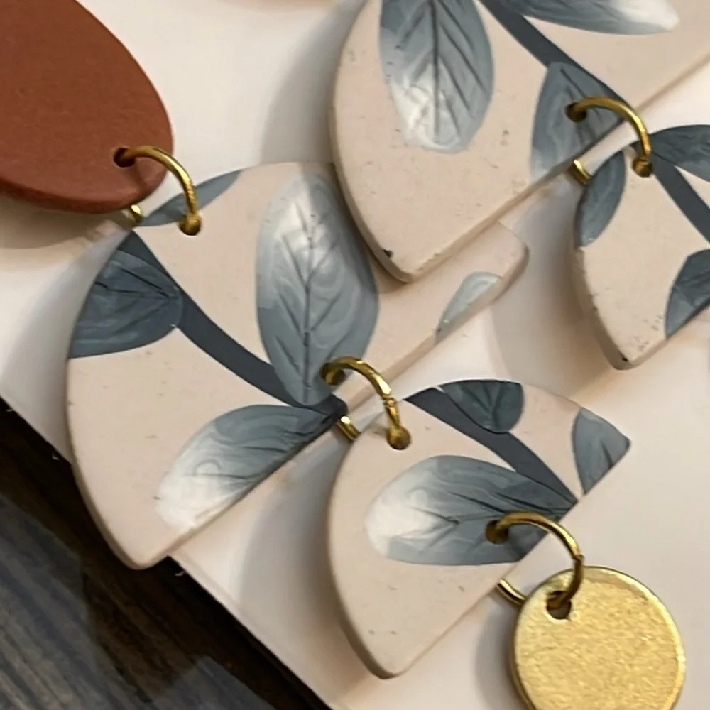 Boutique Style Polymer Clay Geometric Leaf Drop Earrings